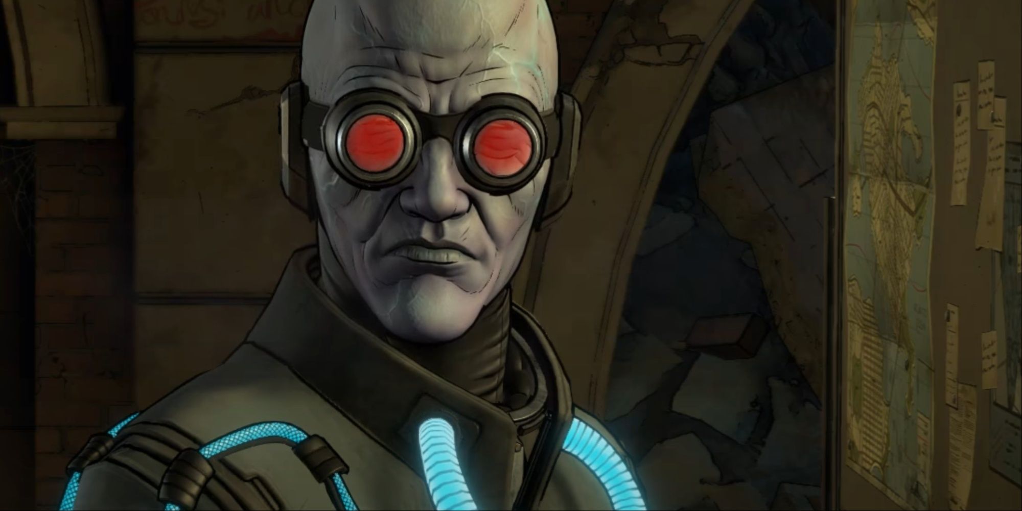 A close-up of Matthew Mercer's character Mr. freeze from Telltale's Batman: Enemy Within.