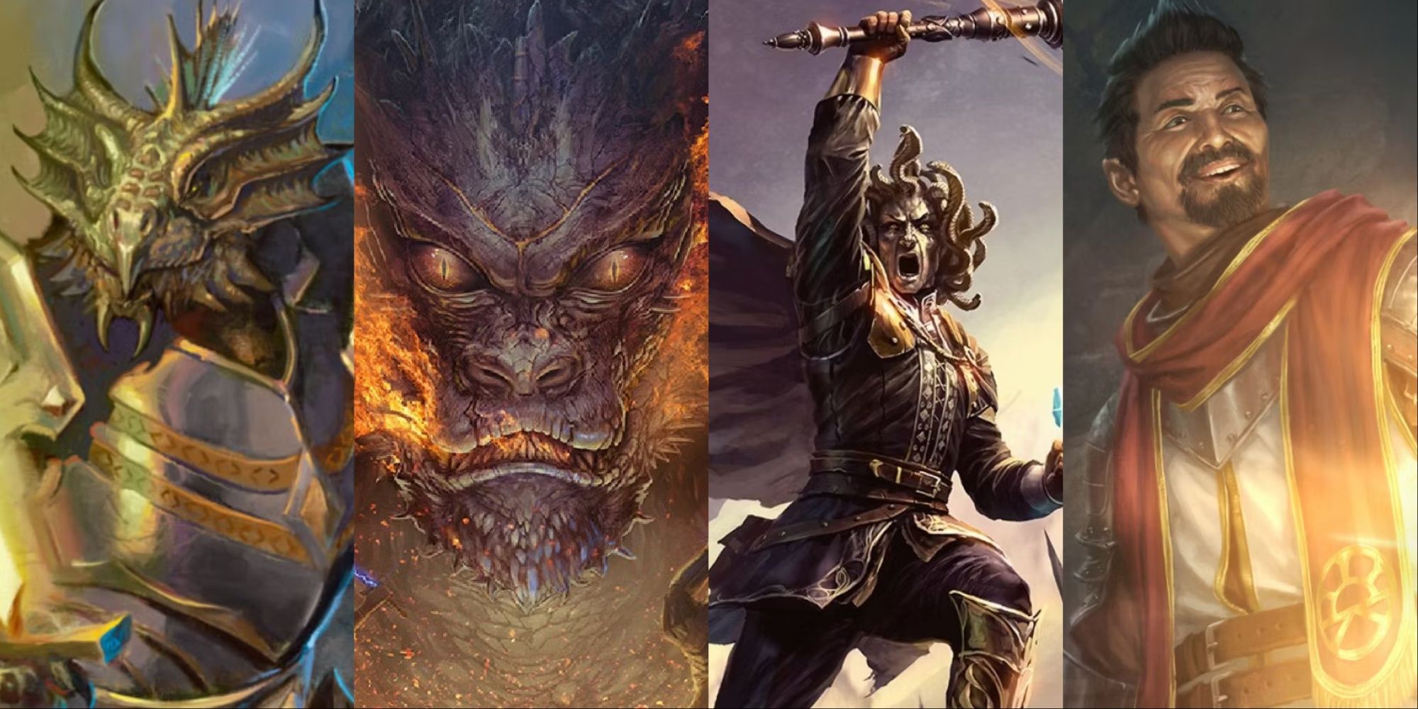 A montage with Paladins, Clerics, and a Dragon-like figure, from Dungeons & Dragons