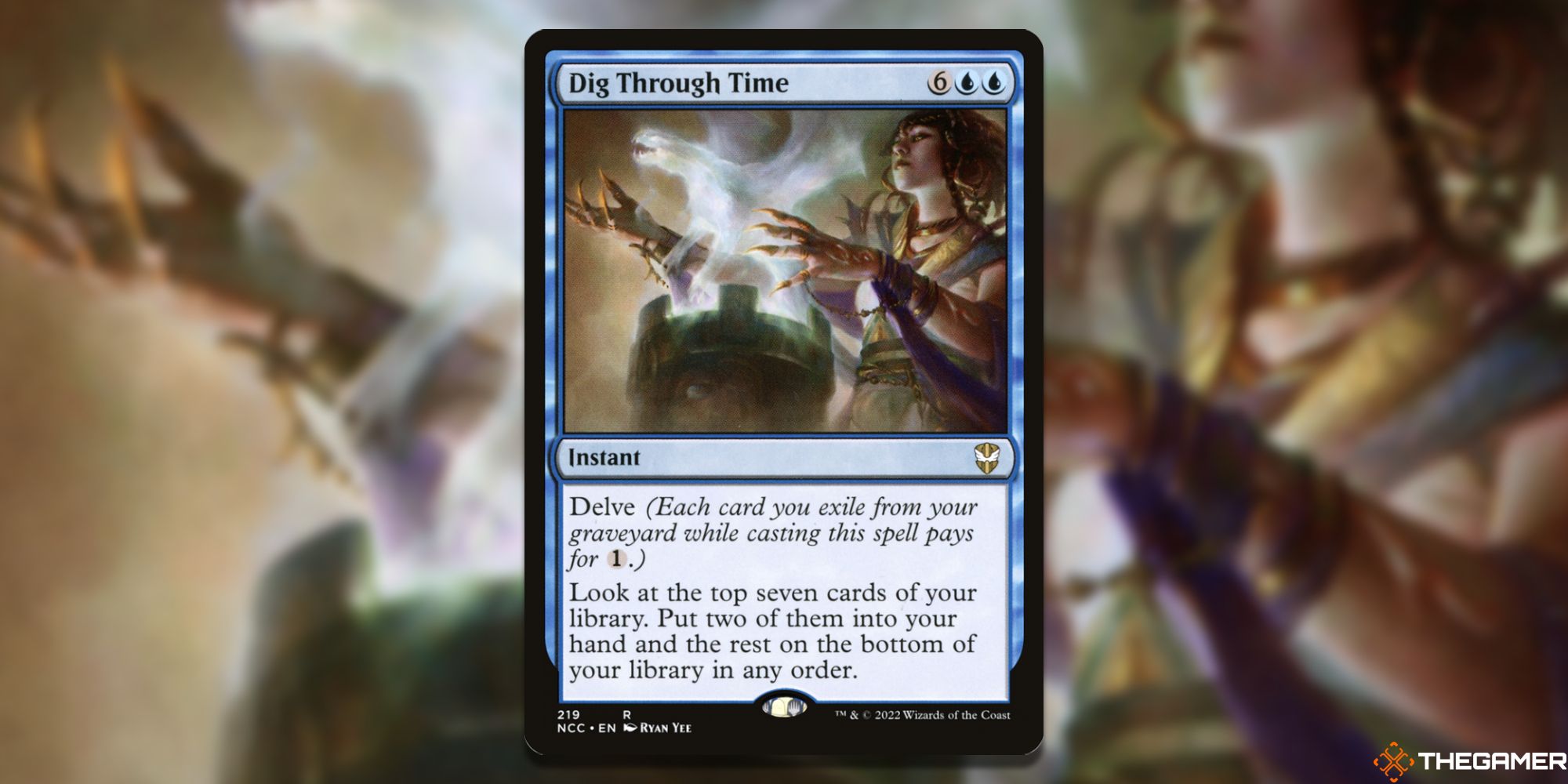 Image of the Dig Through Time card in Magic: The Gathering, with art by Ryan Yee