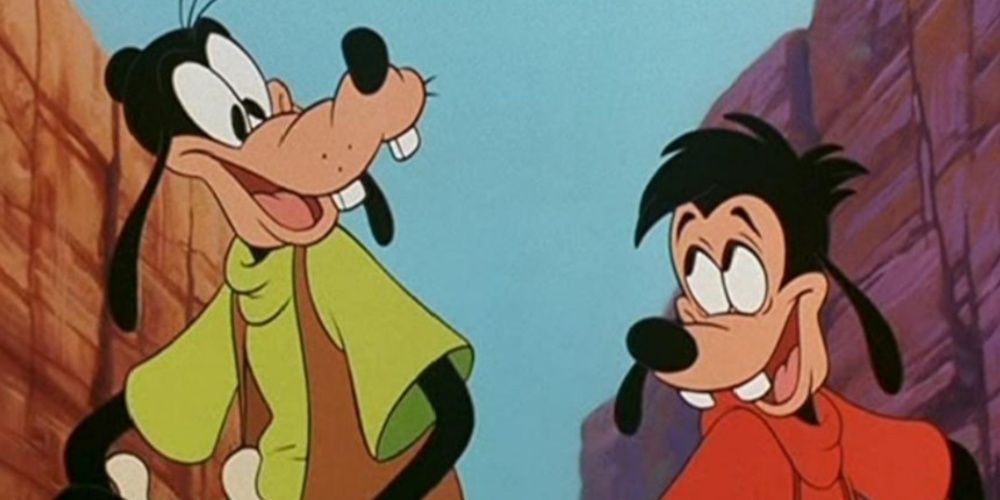 Goofy and Max smiling at eachother in Disney's A Goofy Movie.