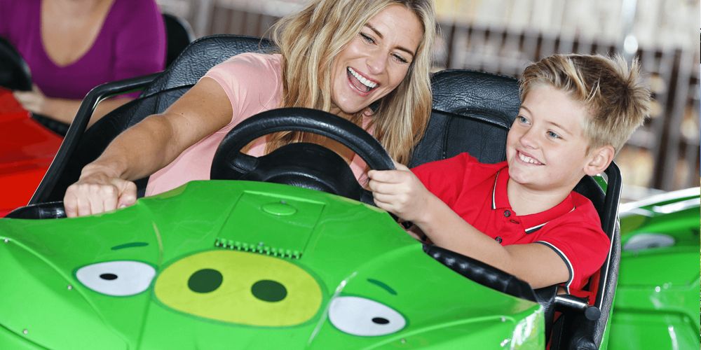 Angry Birds King Pig's Wild Hog Dodgems green and red bumper cars