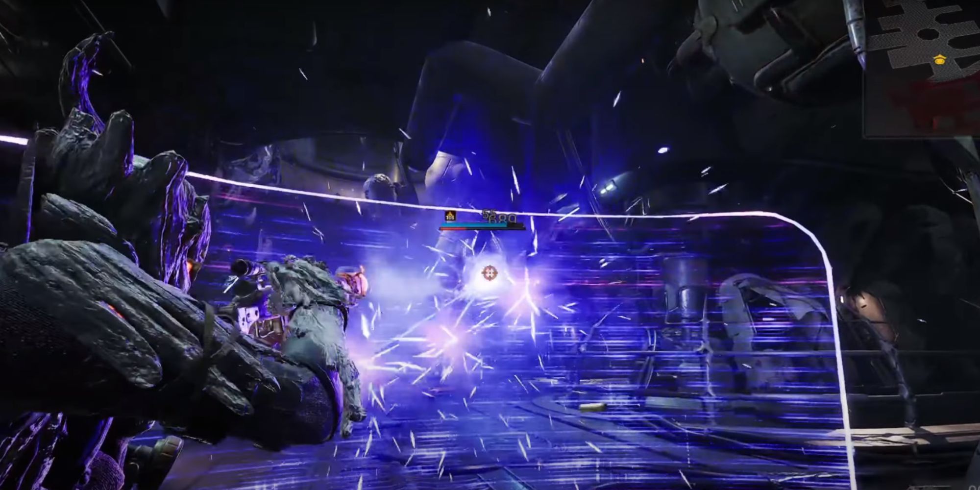A wide, purple shield of energy with rounded corners protecting the player.