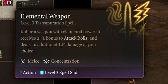 In game description of Elemental Weapon in Baldur's Gate 3