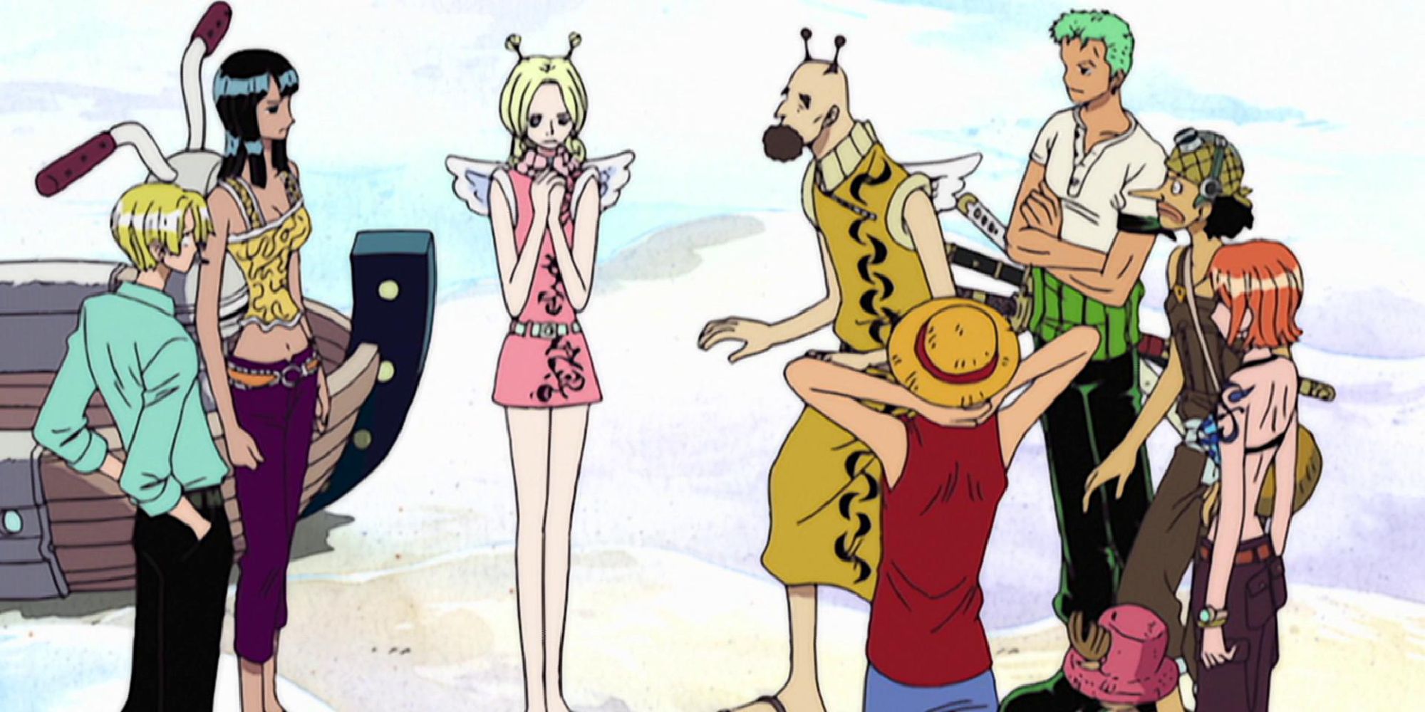 one piece skypiea characters standing on clouds