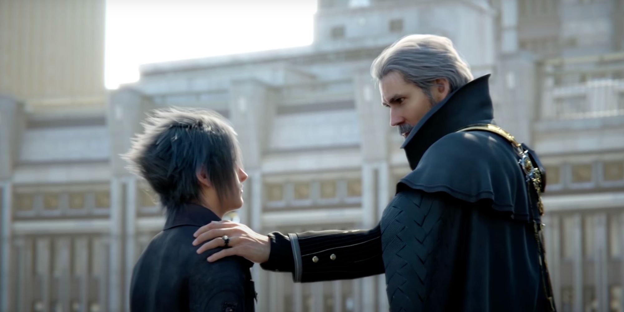 Noctis and his father Regis in Final Fantasy 15.
