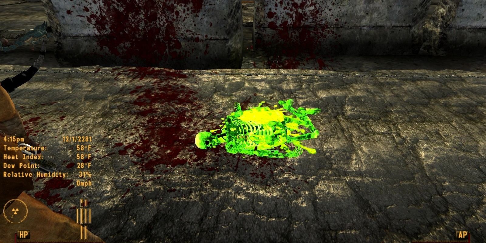 Flesh Burning Plasma Mod with neon green skeleton on pavement