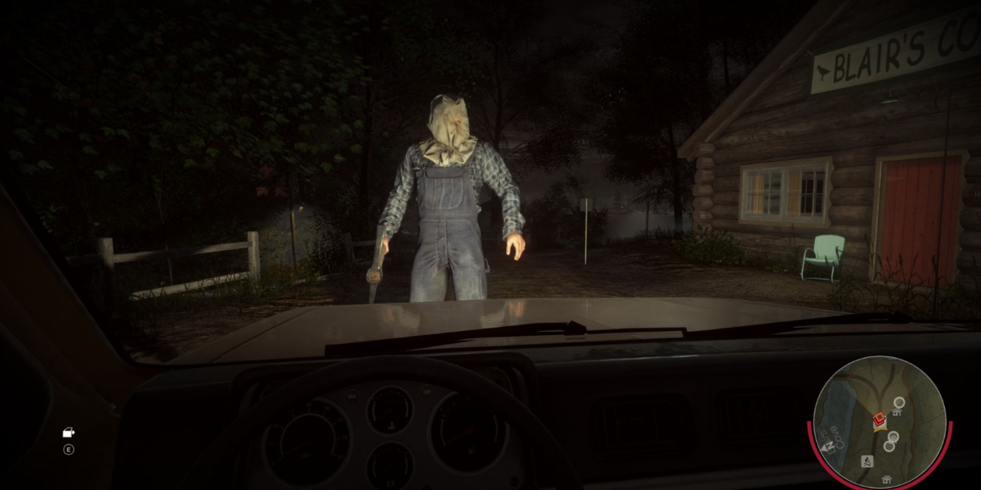 Jason in front of a car in Friday The 13th The Game