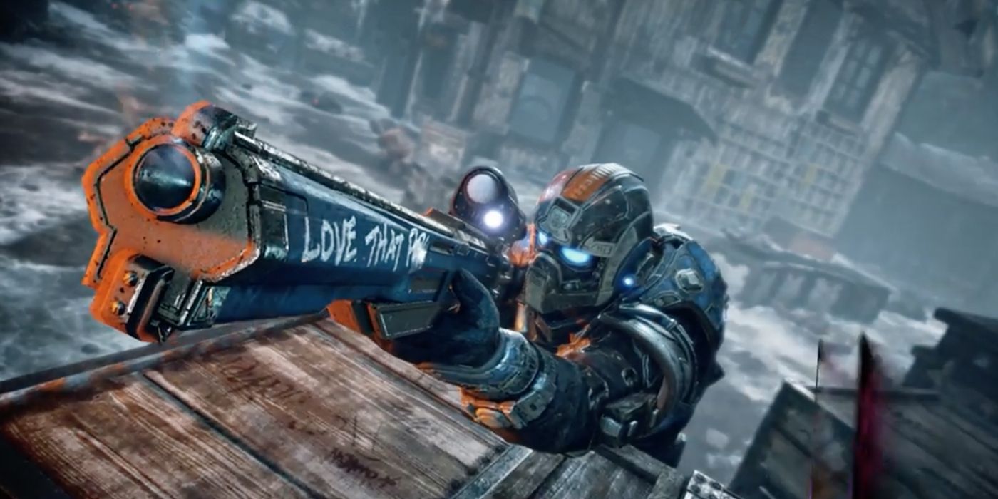 Close up of a sniper in Gears of War 4