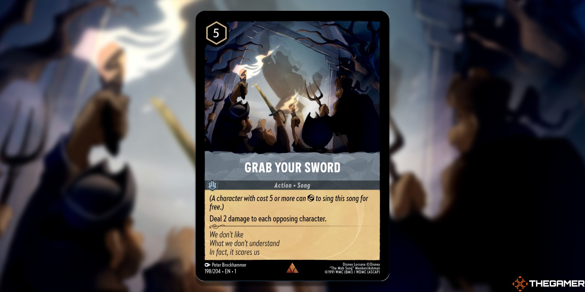 Image of the Grab Your Sword card in Lorcana, with art by Peter Brockhammer