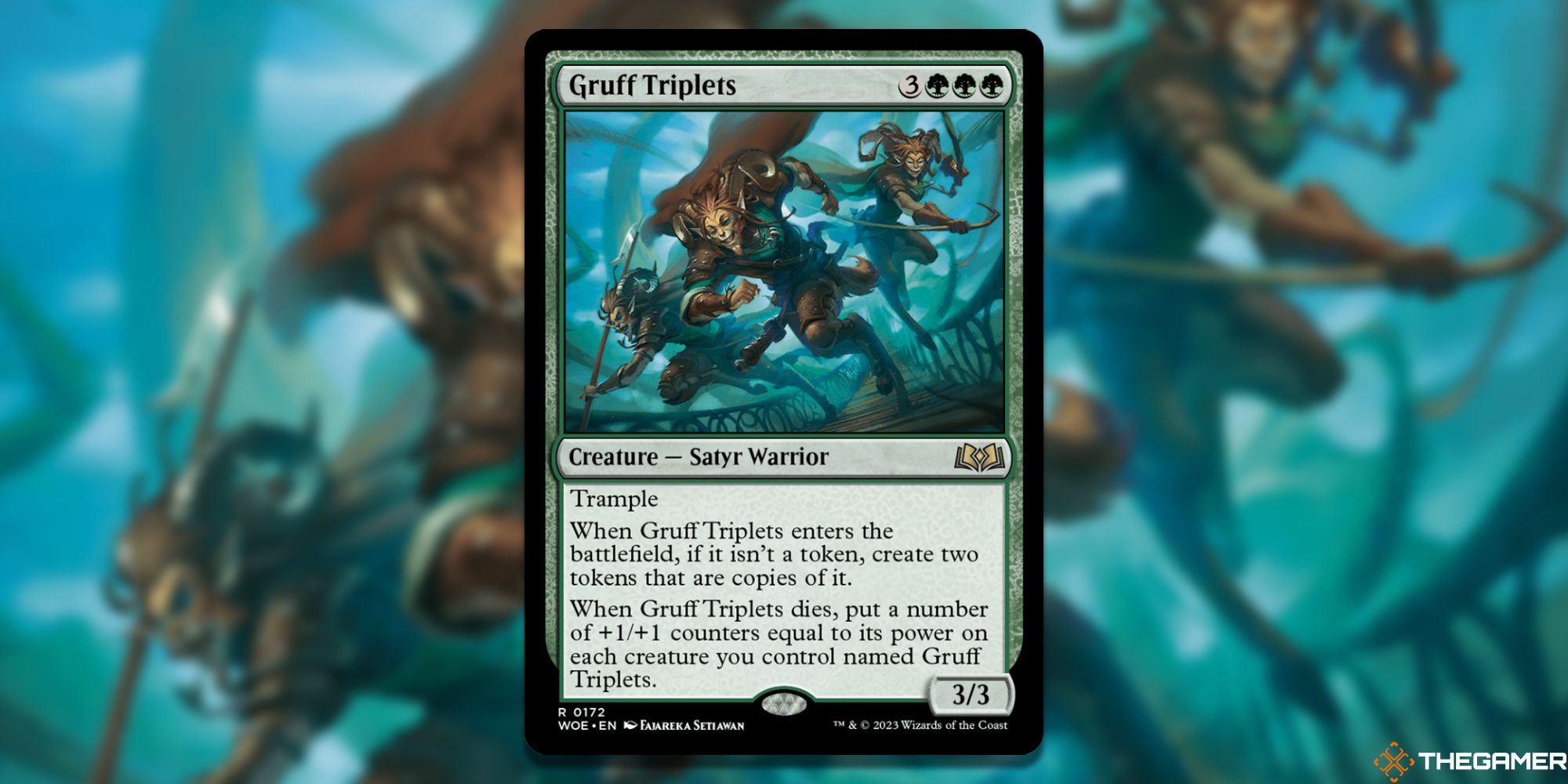 Image of the Gruff Triplets card in Magic: The Gathering, with art by Fajareka Setiawan