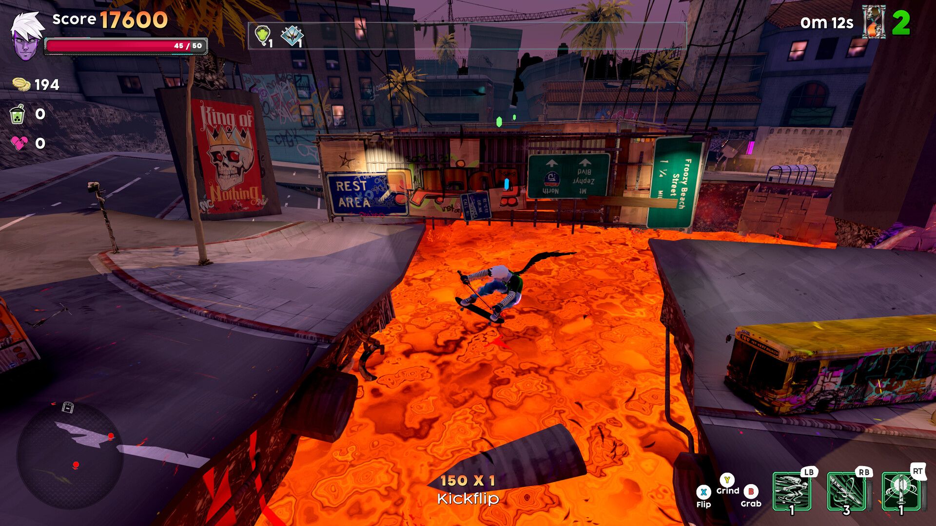 Helskate Anton landing kickflip over lava