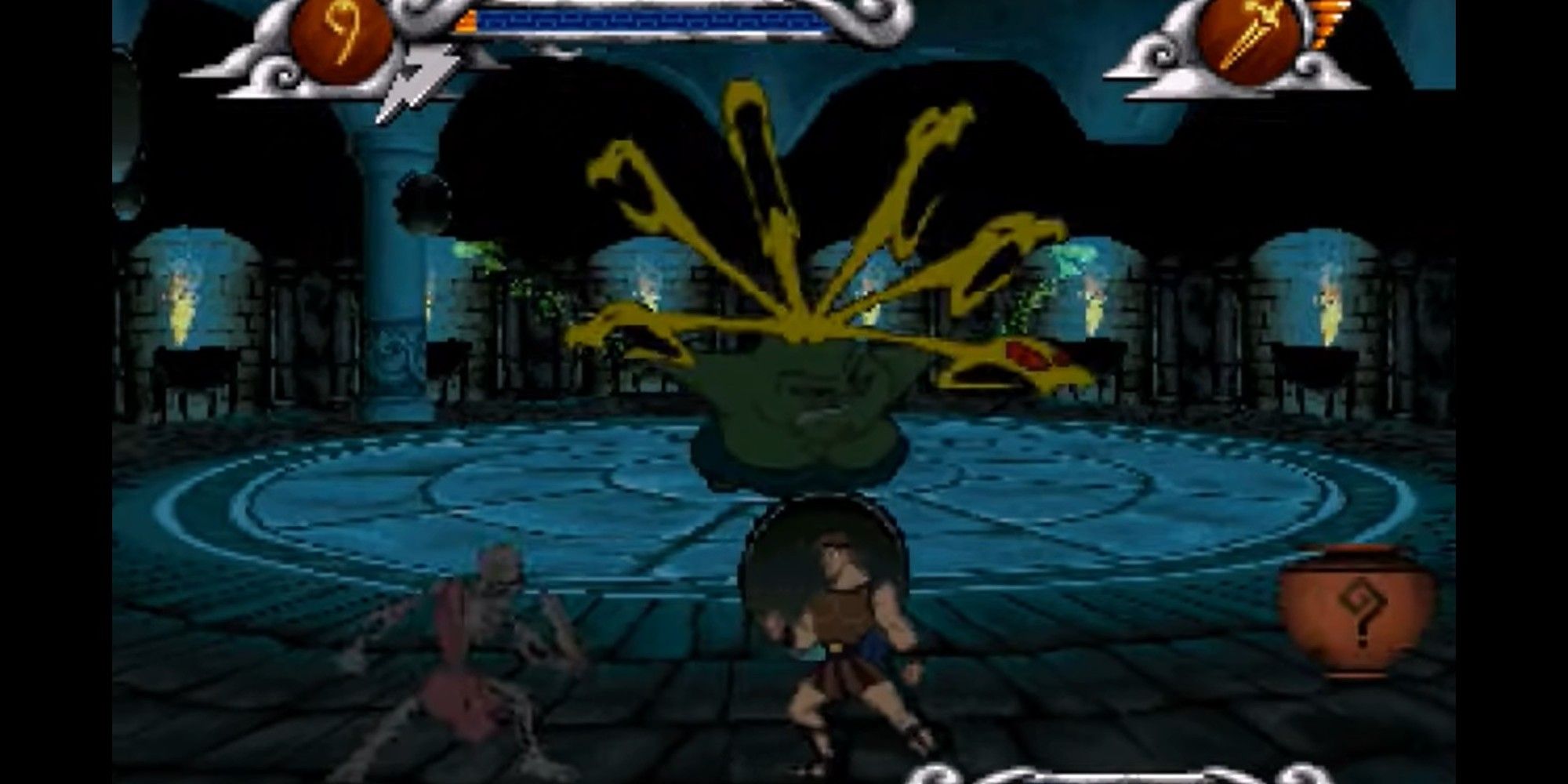 Hercules fights an ancient monster in the PC game Hercules.
