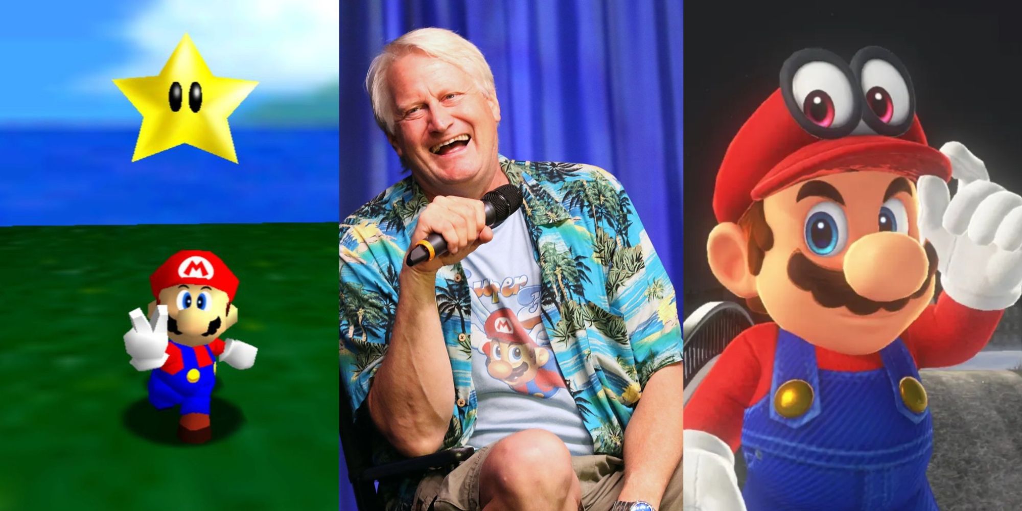 How Long Has Charles Martinet Voiced Mario Featured Split Image Mario 64, Charles Martinet, and Super Mario Odyssey