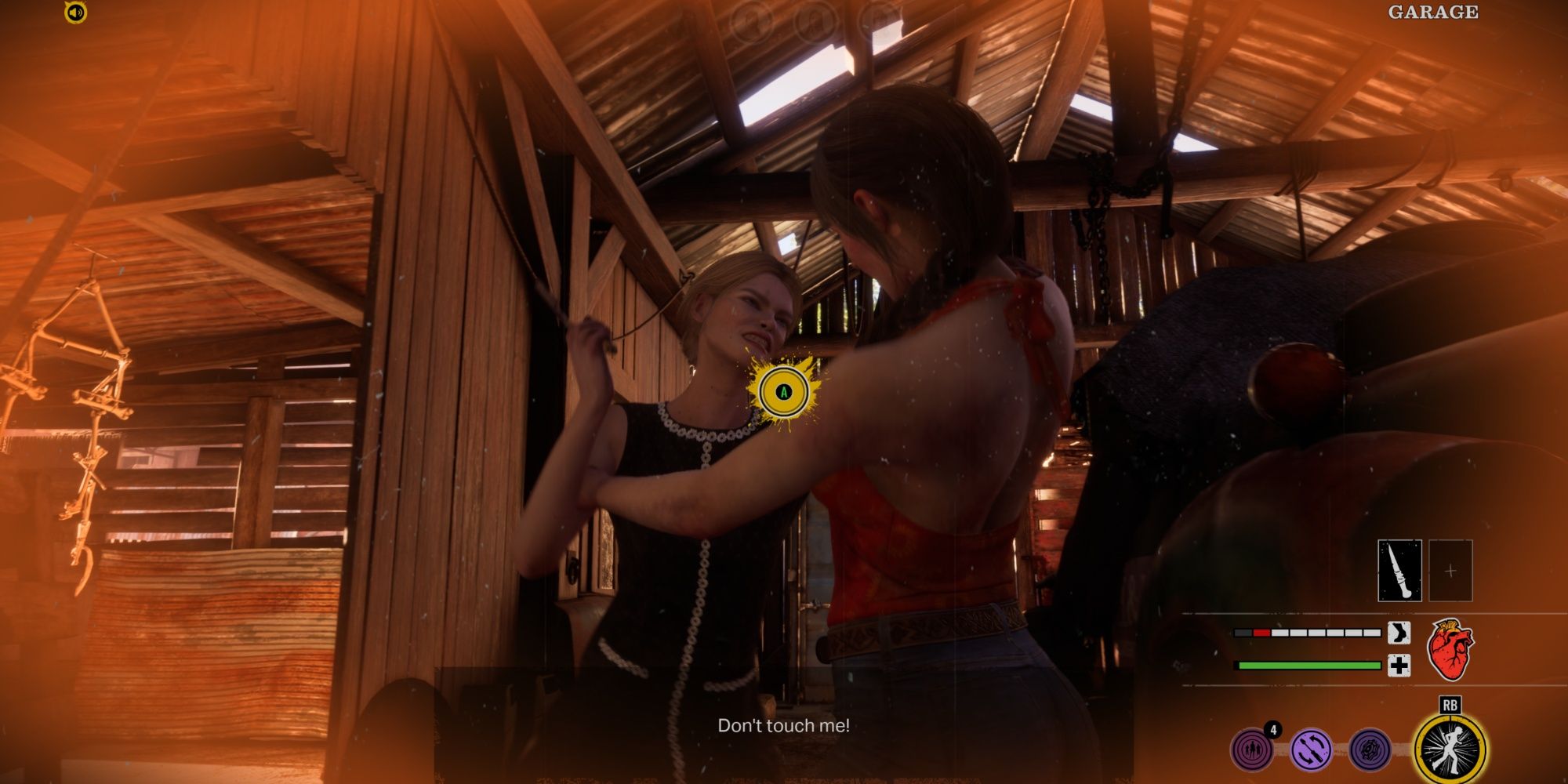 Julie fighting off against Sissy in the Texas Chain Saw Massacre