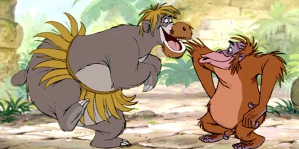 Jungle Book Disney Baloo bear and orangutan monkey dancing