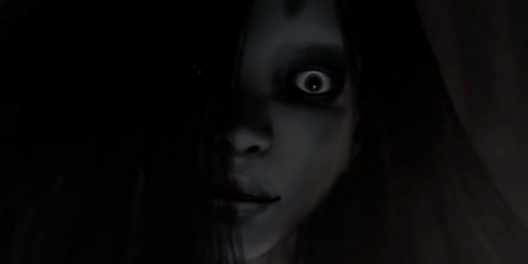 Kuon PS2 screenshot showing a girl with grey skin staring past the camera