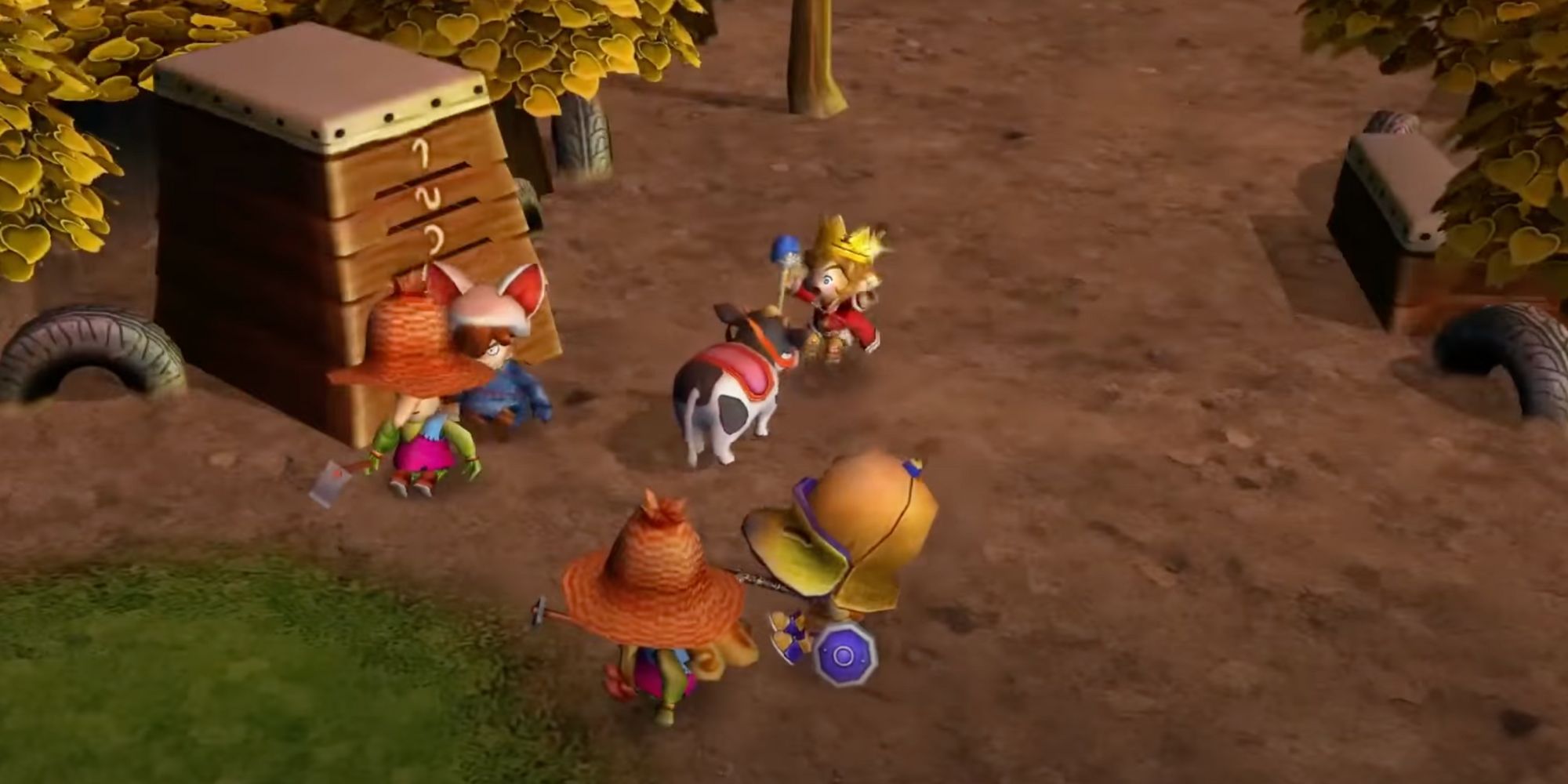 Poncho, Corobo, and some villagers in Little King's Story.