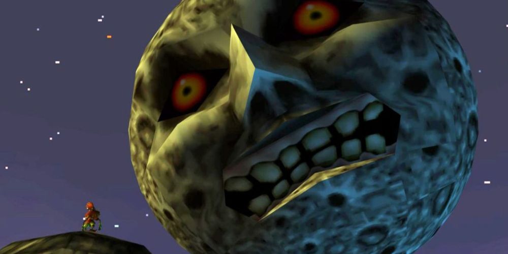 Majoras Mask the moon looming over Termina