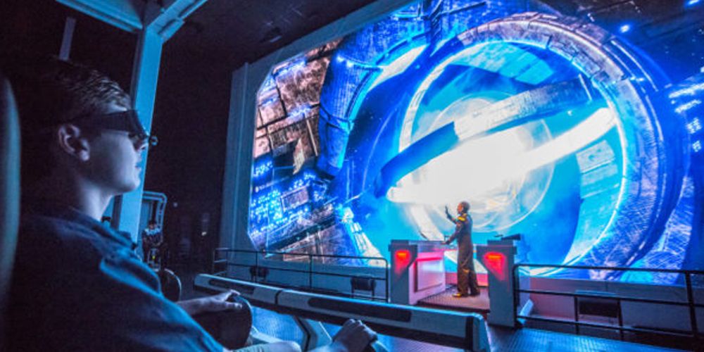 Mass Effect New Earth Ride guy wearing 3D glasses mass relay