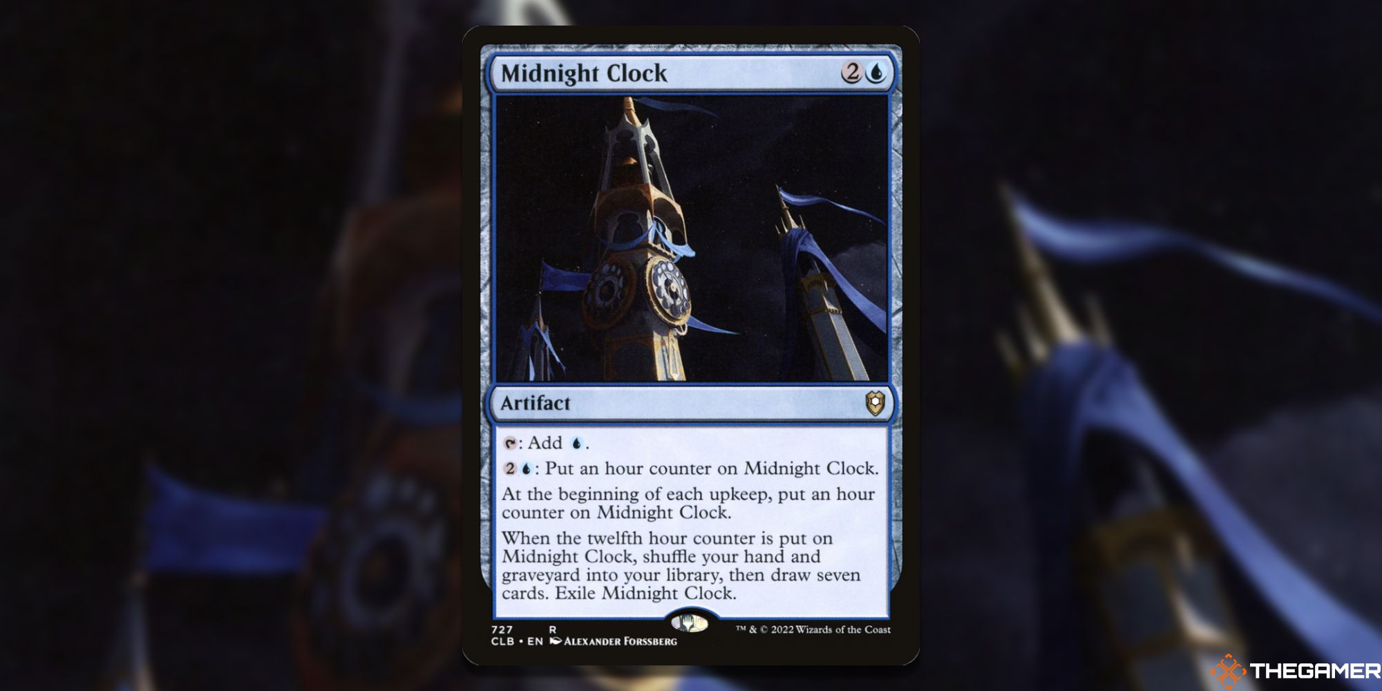Image of the Midnight Clock card in Magic: The Gathering, with art by Alexander Forssberg
