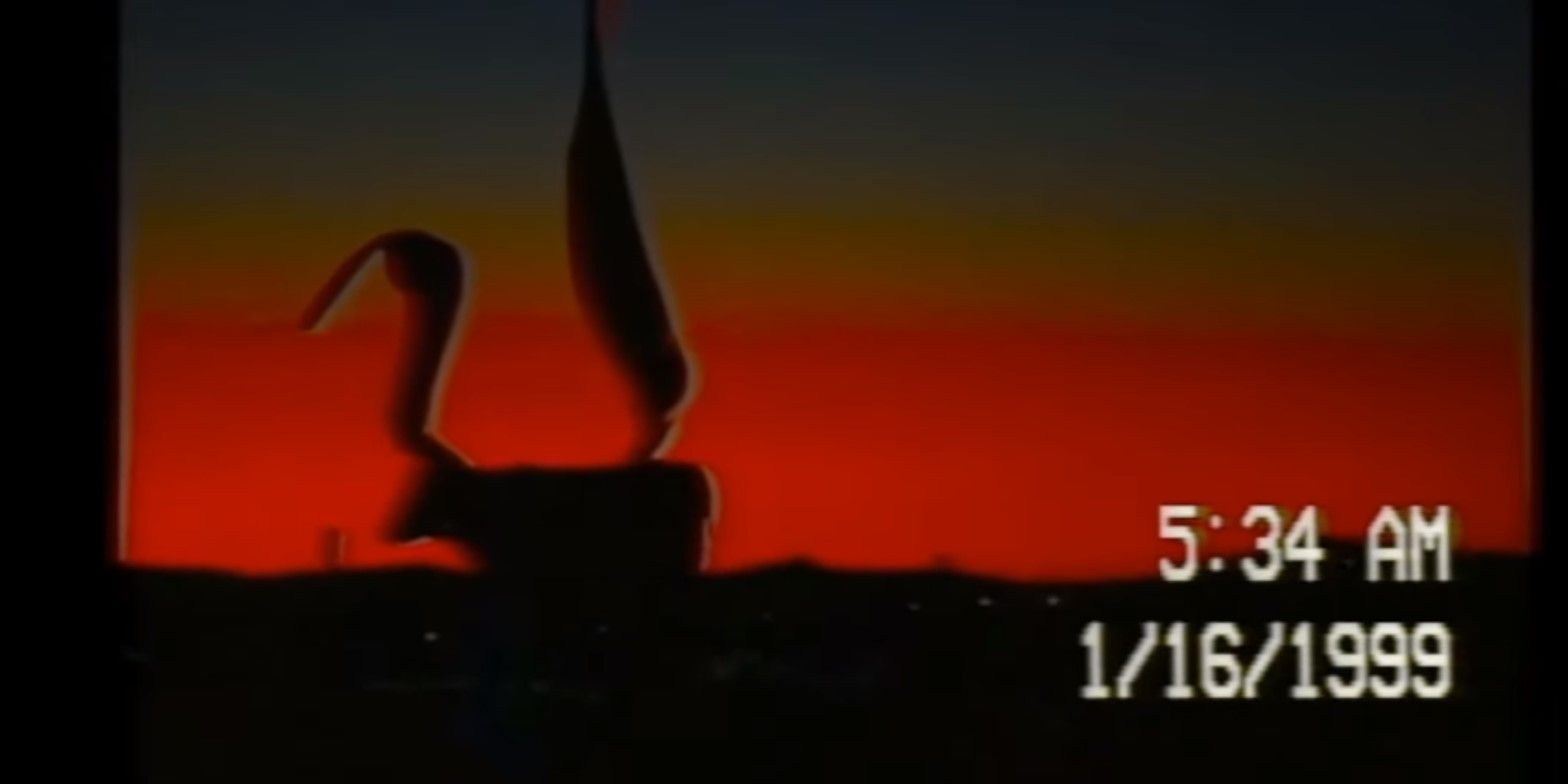 Dark red sunset with a strange shaped silhouette from "Starfield," Midwest Angelica