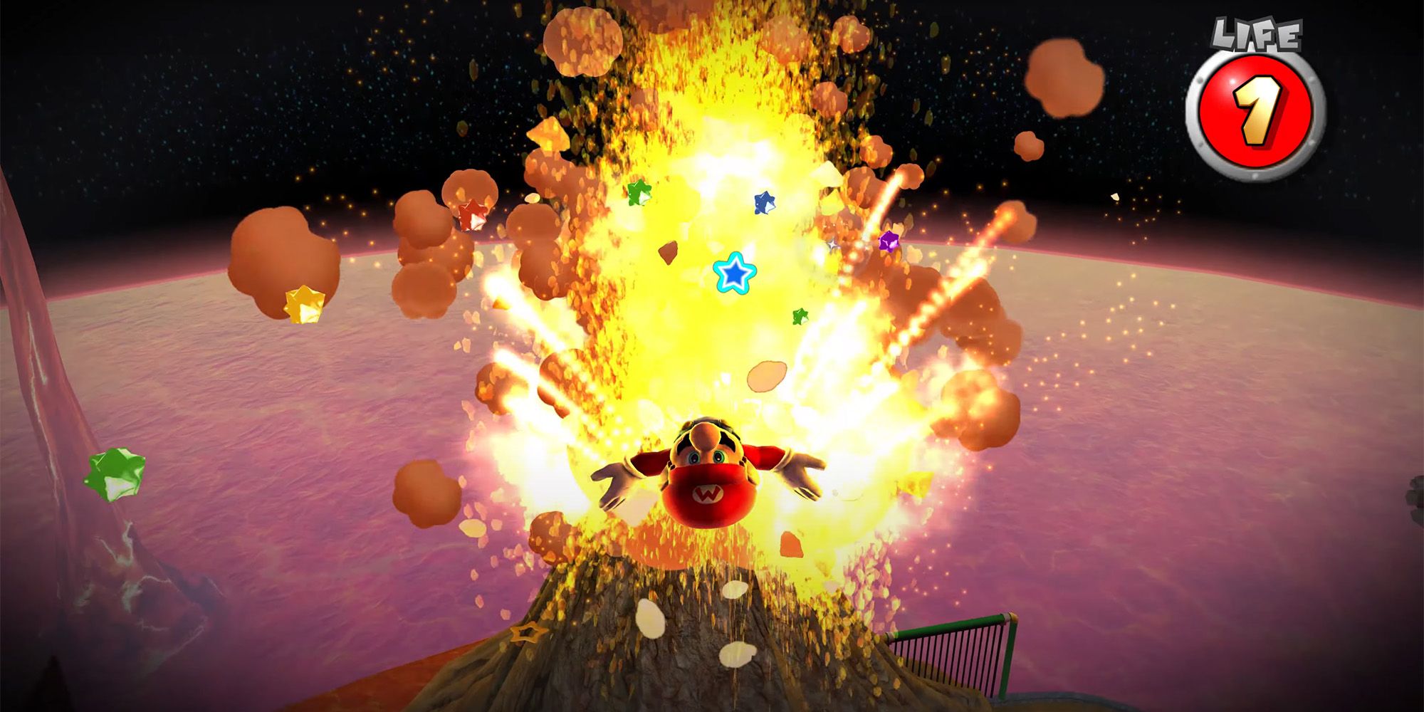 Super Mario Galaxy - Lava Spire Daredevil Run - Mario Flying Away From An Exploding Volcano
