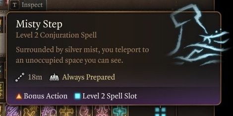 In game description of Misty Step in Baldur's Gate 3.
