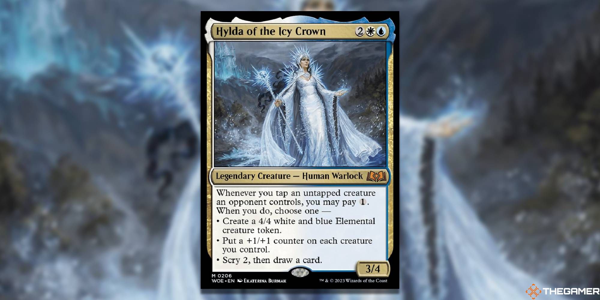 MTG Hylda Of The Icy Crown card and art background