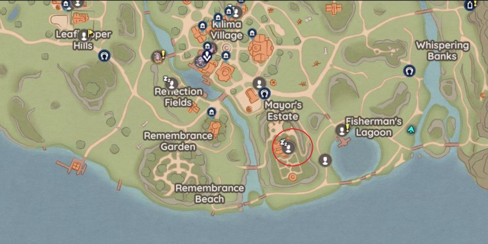 Palia map with Mayor's Estate fishing spot highlighted