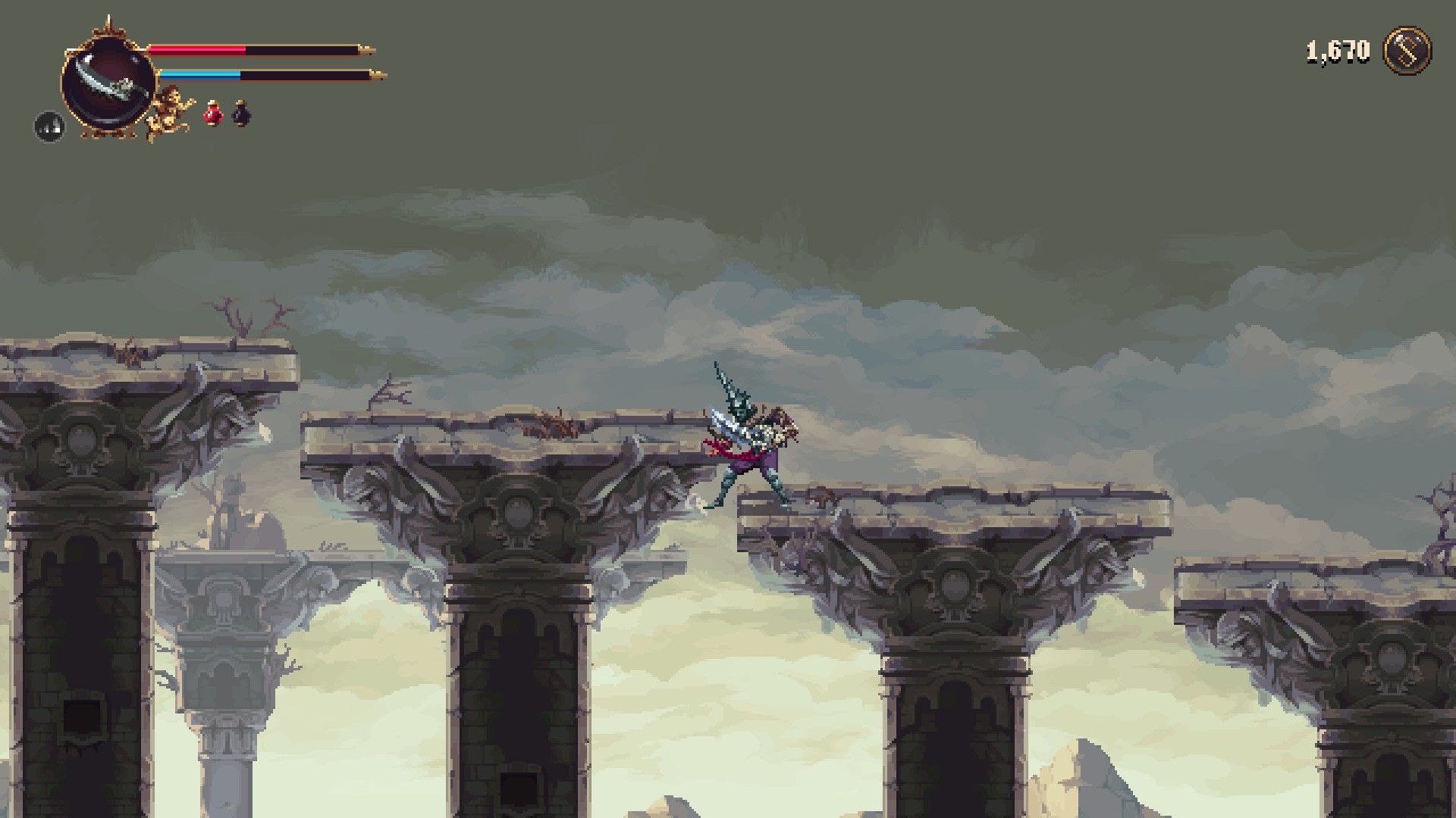 Platforms leading to the Sacred Entombments in Blasphemous 2