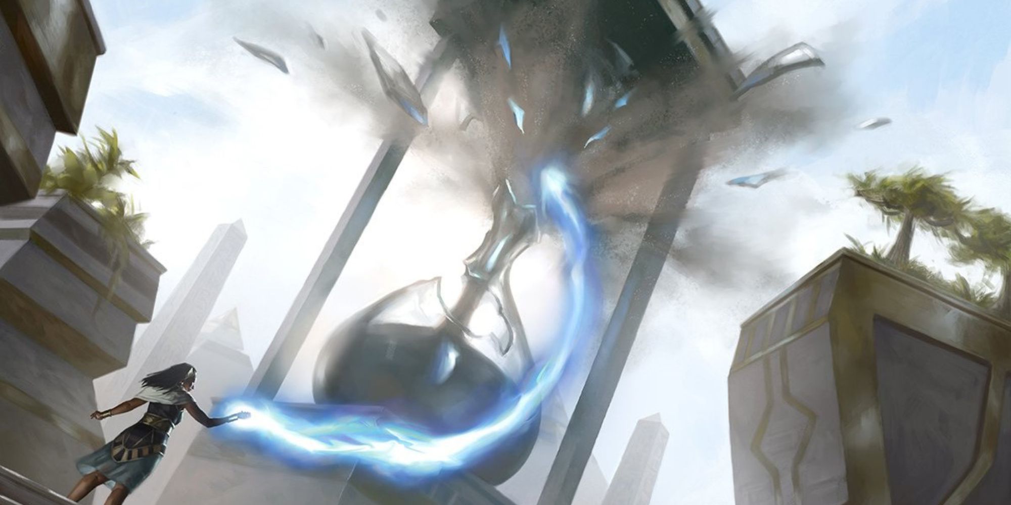 Pull From Tomorrow by Sara Winters sorceress blowing up a large hourglass in the middle of day