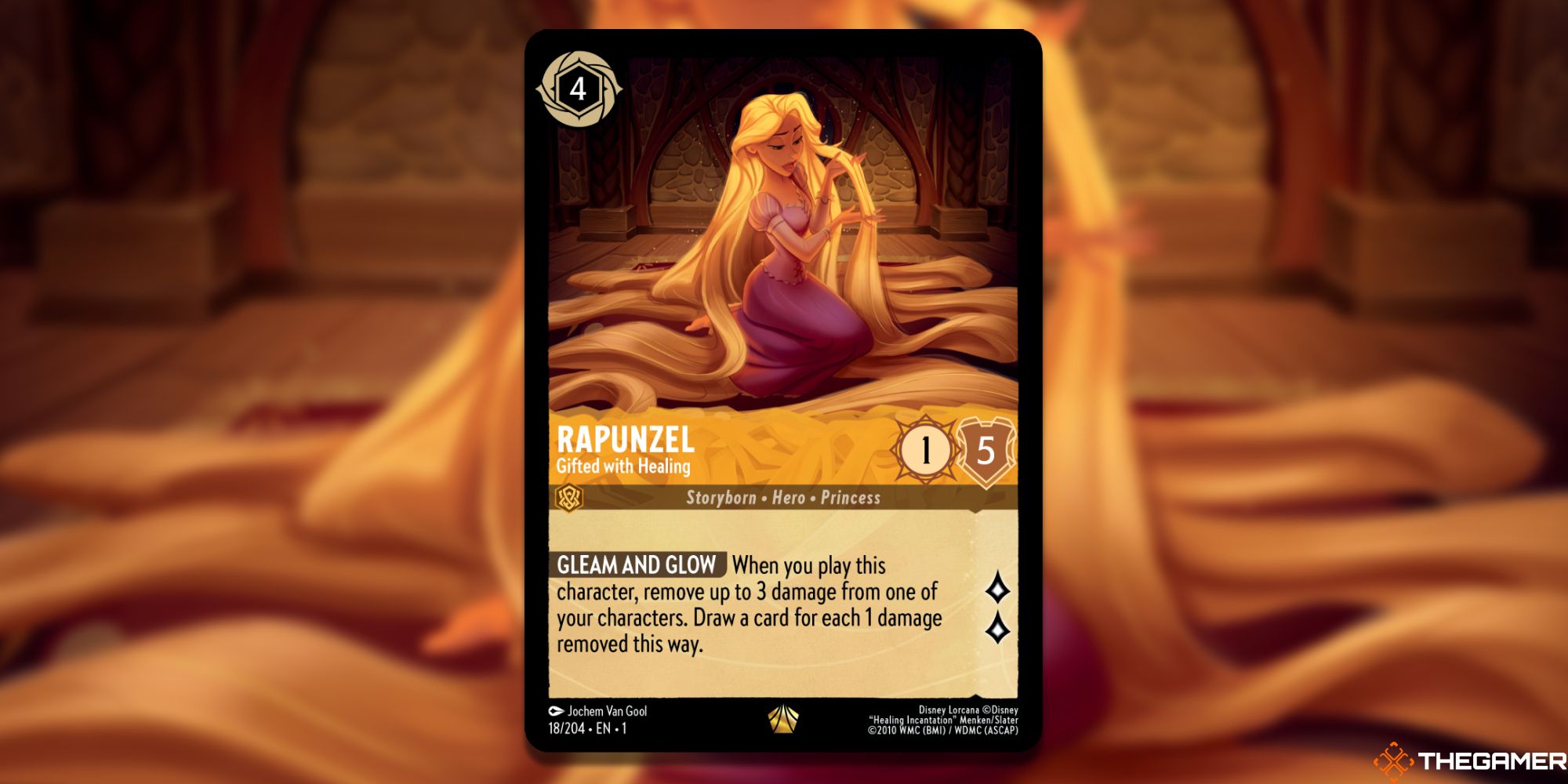 Image of the Rapunzel Gifted With Healing card in Lorcana, with art by Jochem Van Gool