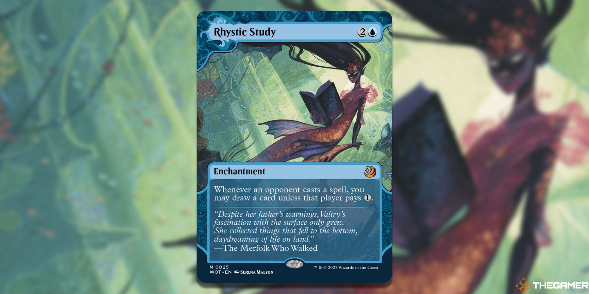 Image of the Rhystic Study card in Magic: The Gathering, with art by Serena Malyon