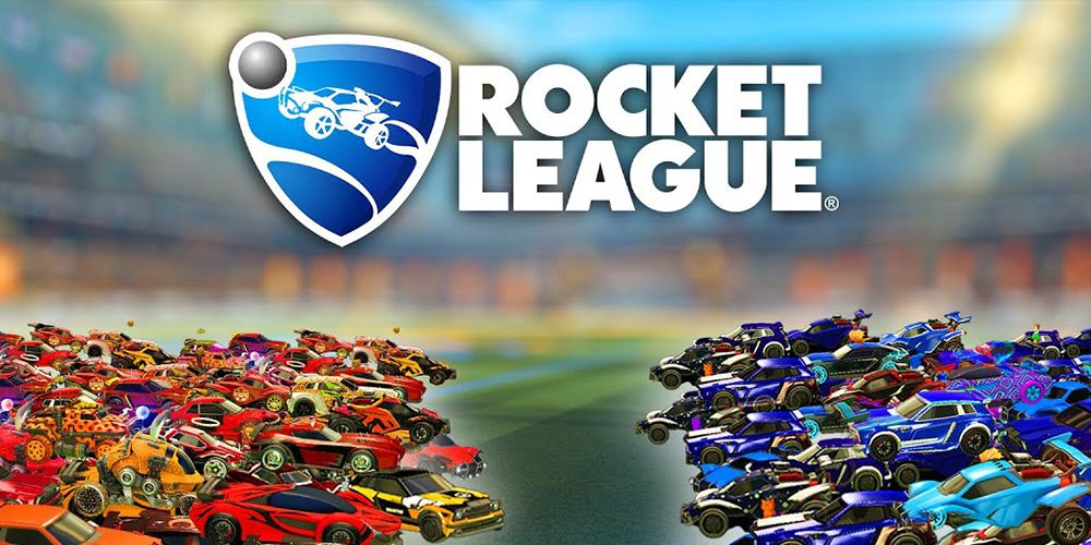 Rocket League red orange and yellow cars facing blue and purple cars