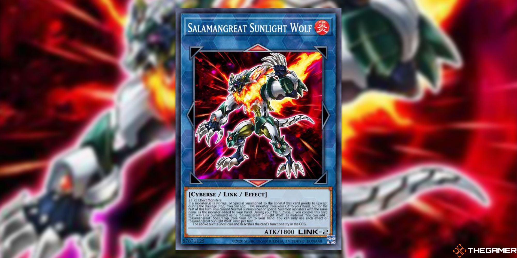 Yu-Gi-Oh Card: Salamangreat Sunlight Wolf Full Card Art and Picture Background With TheGamer Logo