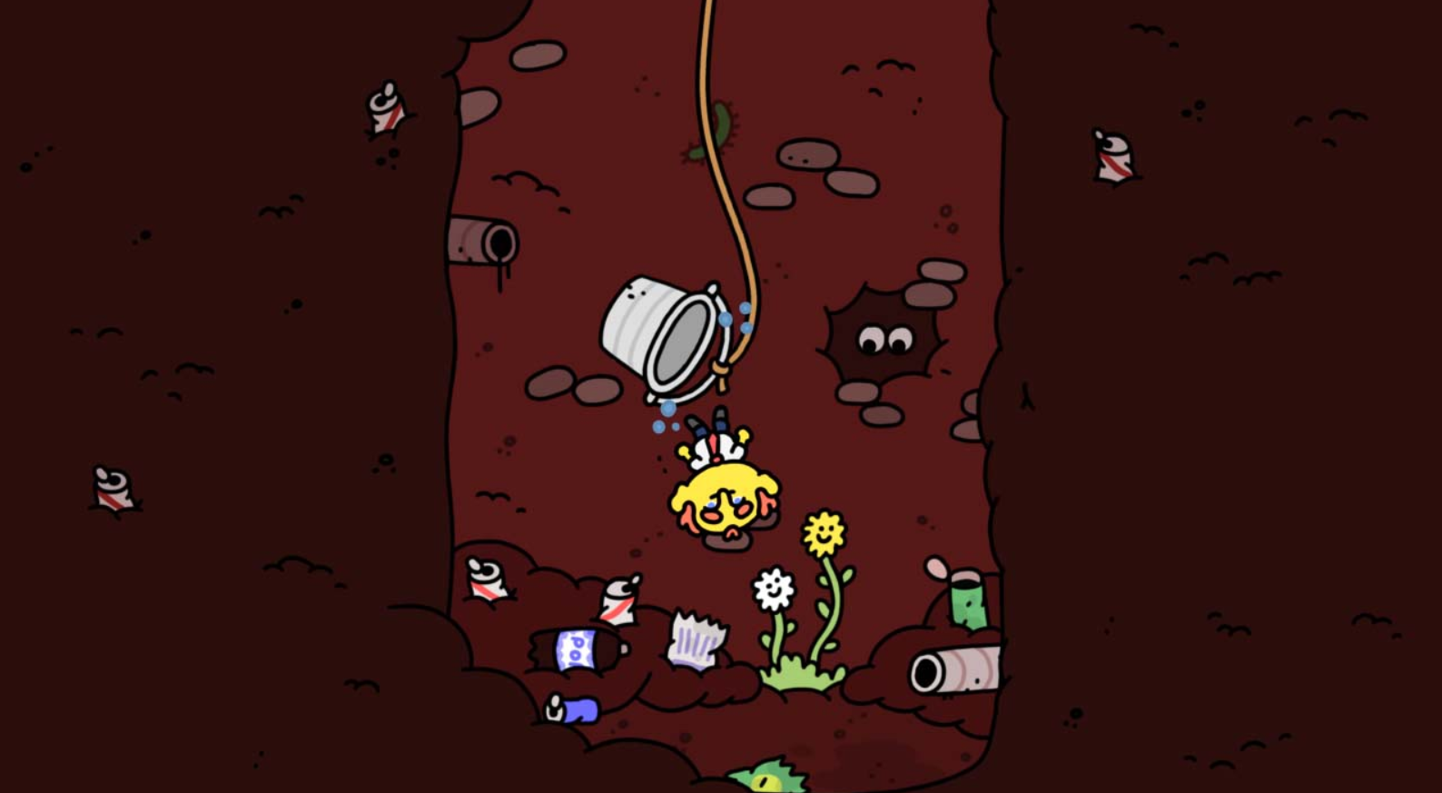 Falling down a well in Thank Goodness You're Here!