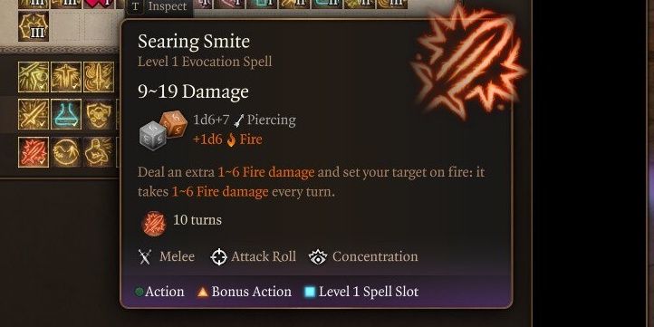 In game description of Searing Smite in Baldur's Gate 3