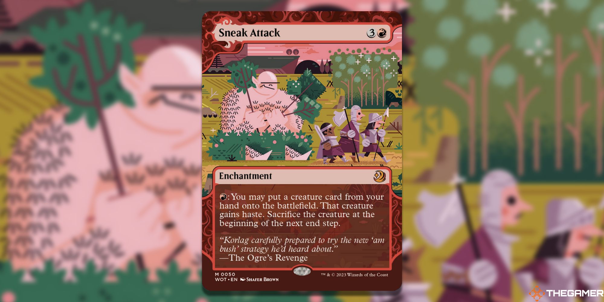 Image of the Sneak Attack card in Magic: The Gathering, with art by Shafer Brown