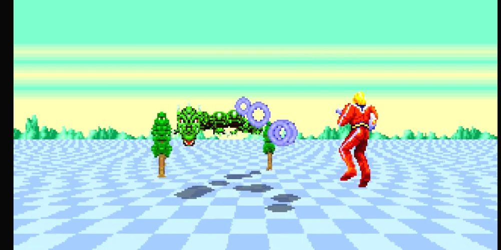space harrier takes on the dragon boss