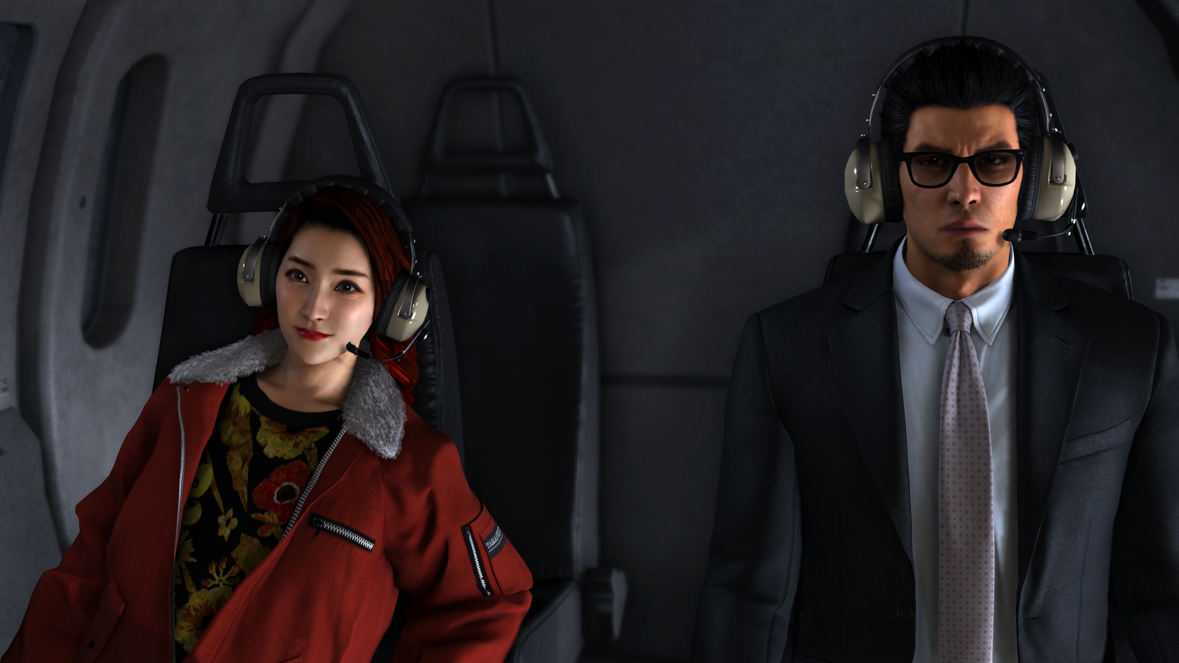 akame and kiryu in a helicopter in like a dragon gaiden the man who erased his name