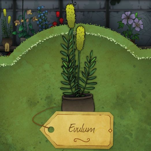 A long plant with a yellow fibrous part at the top called Evulum in Strange Horticulture.
