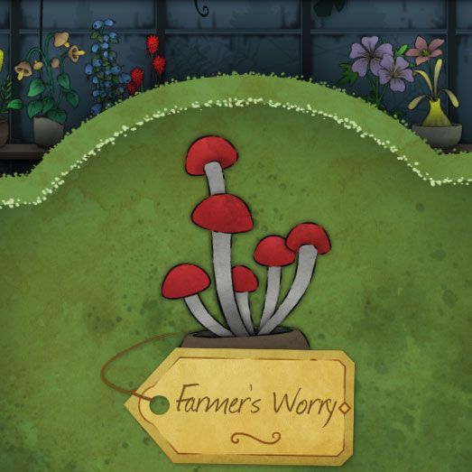 A spongy mushroom with a small red cap caalled Farmer's Worry in Strange Horticulture