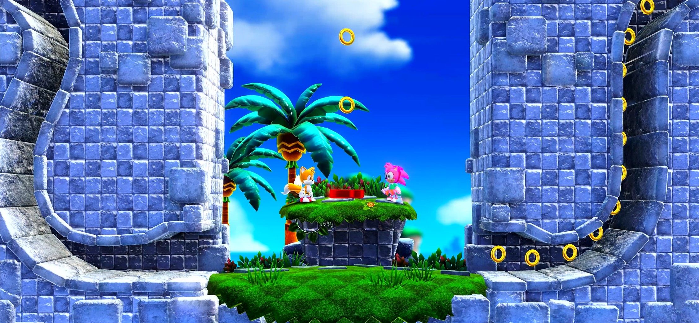 tails and amy at the start of a zone together in sonic superstars