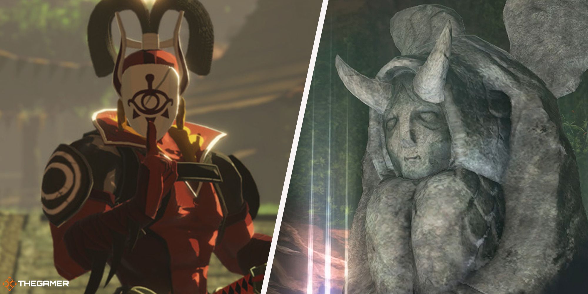 Tears of the Kingdom - demon statue on right, Yiga member on left