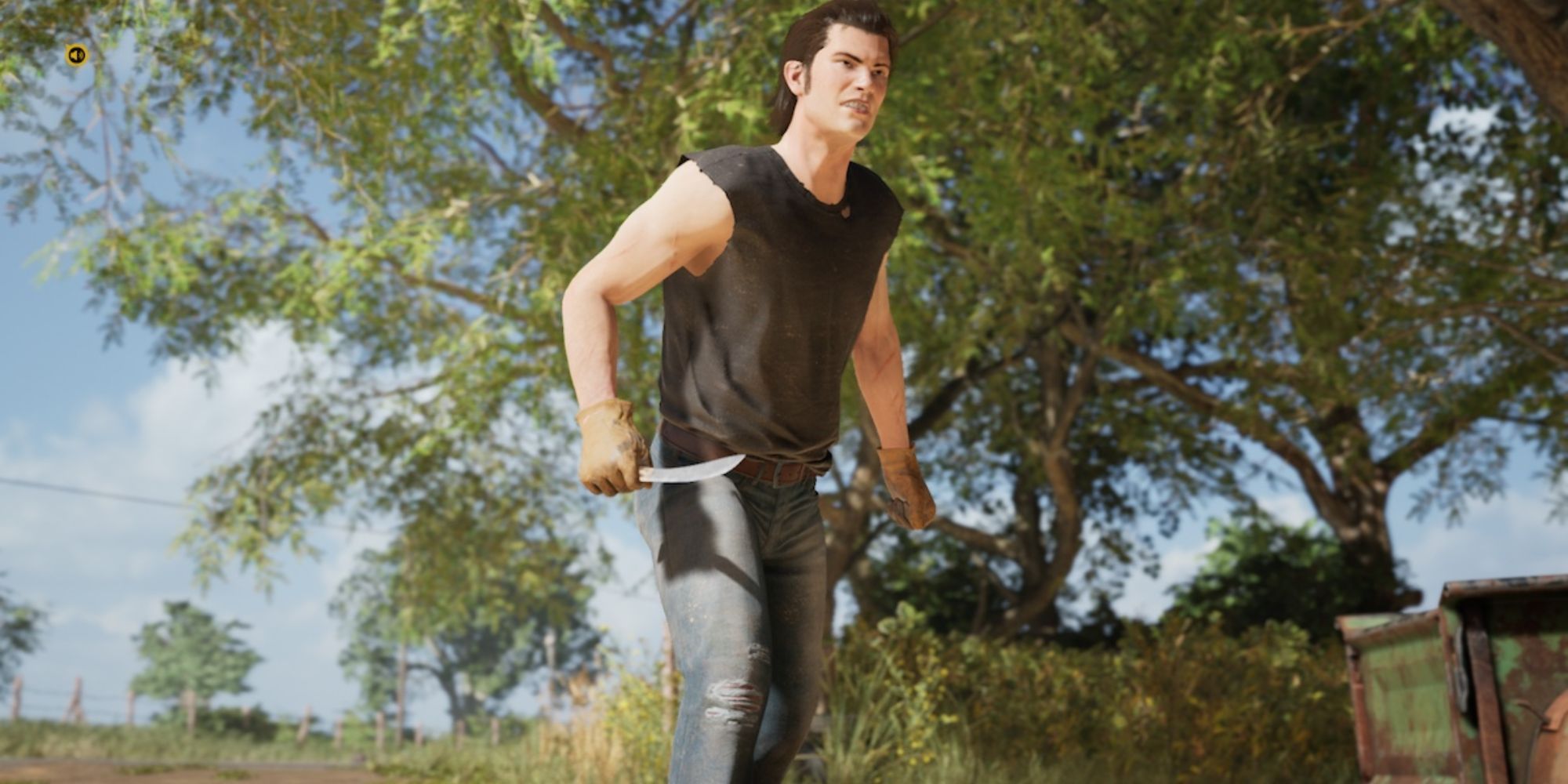 texas chainsaw massacre johnny standing menacingly in field