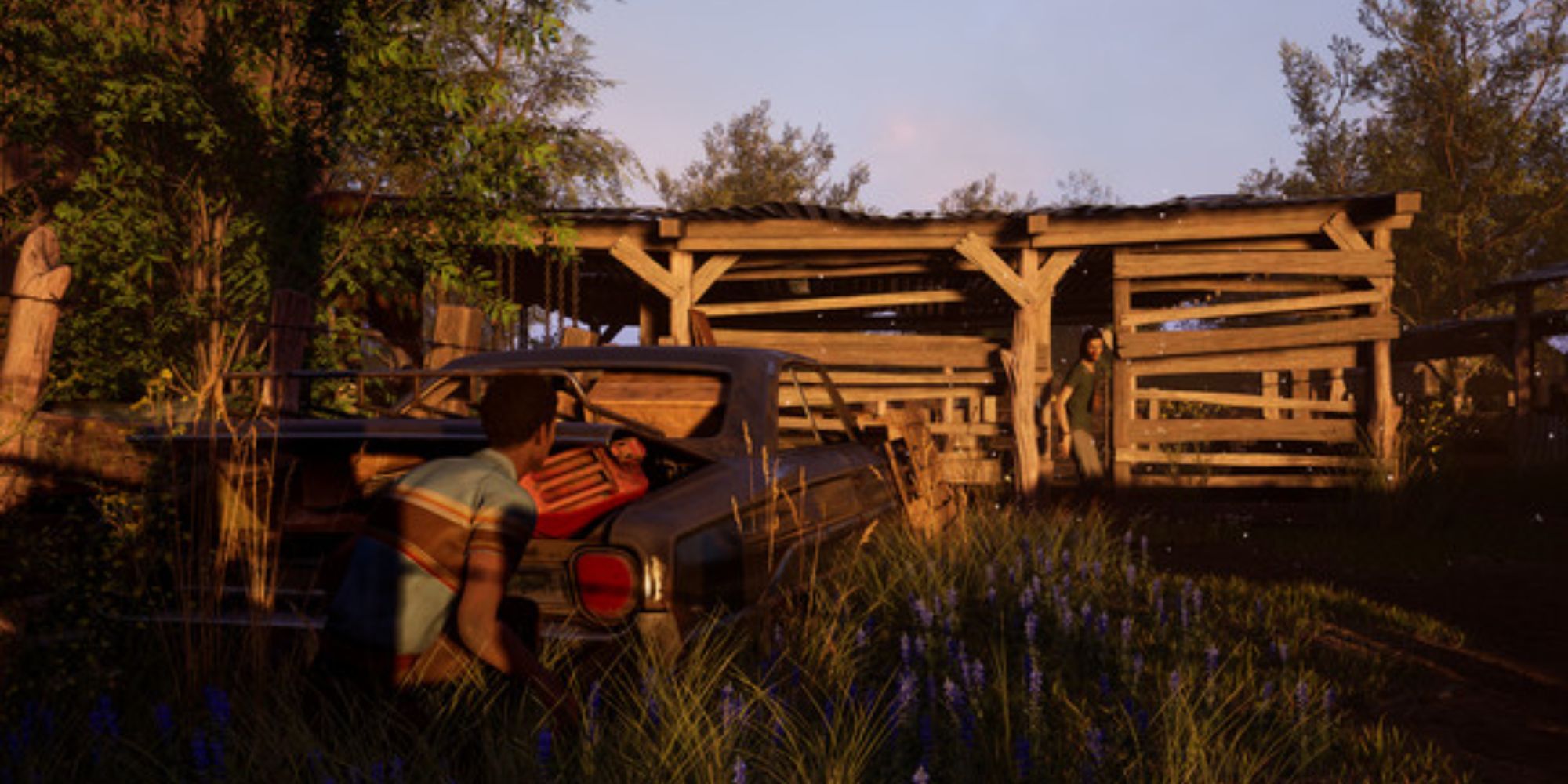texas chainsaw sonny hiding in tall grass from killers