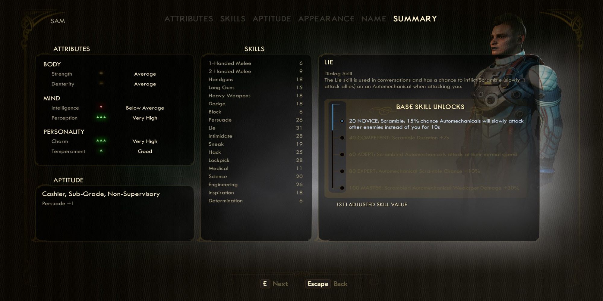 The Outer Worlds Attributes Character Creation