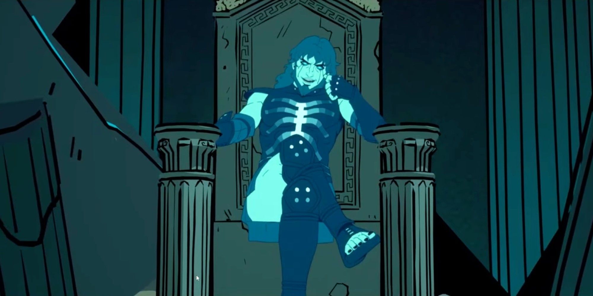 Orpheus sits on the throne of the Underworld waiting to confront Persephone and Grace
