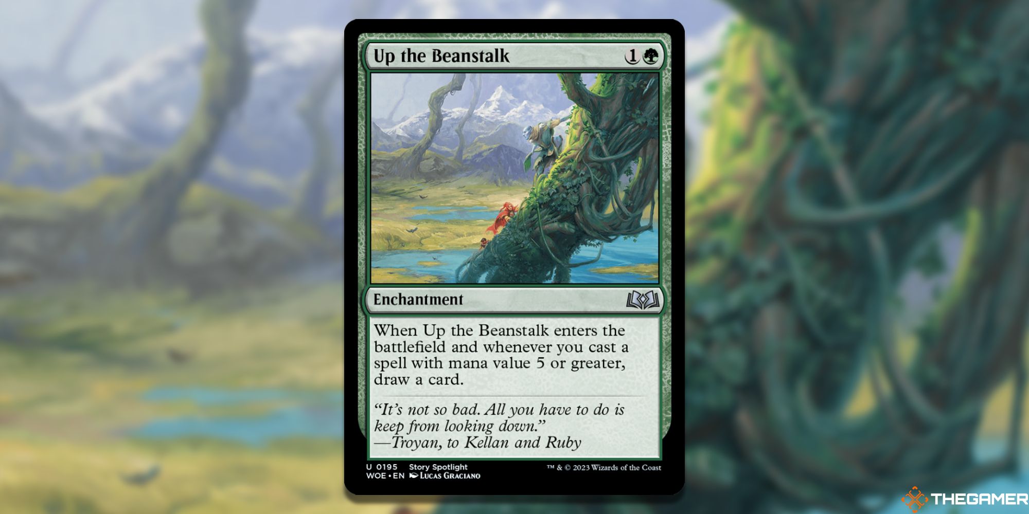 Image of the Up the Beanstalk card in Magic: The Gathering, with art by Lucas Graciano