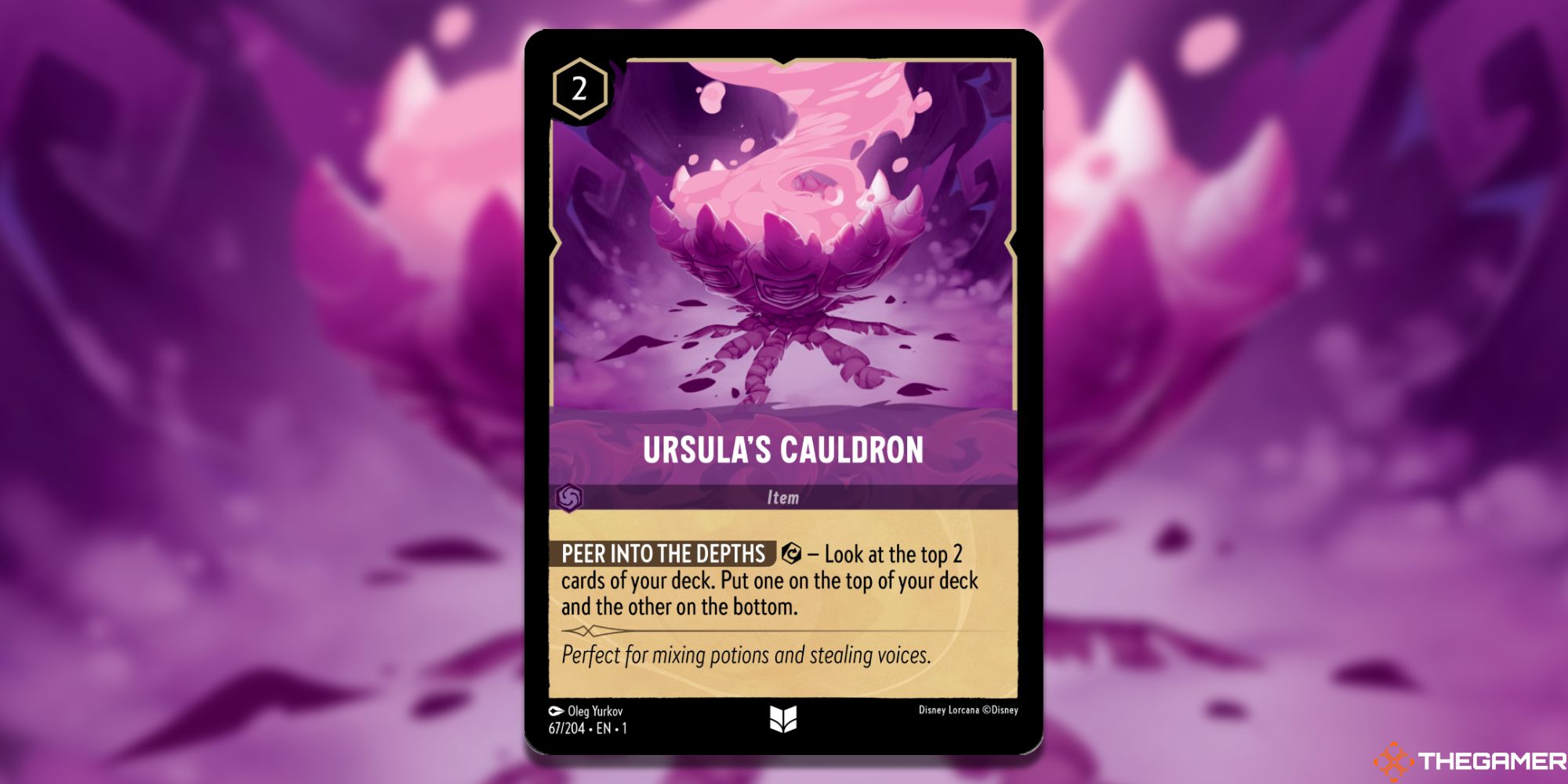Image of the Ursula's Cauldron card in Lorcana, with art by Oleg Yurkov
